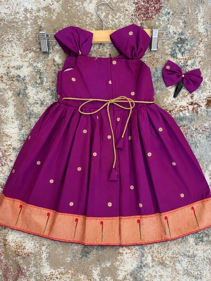Swarna Silk(soft) Paithani frock- Purple