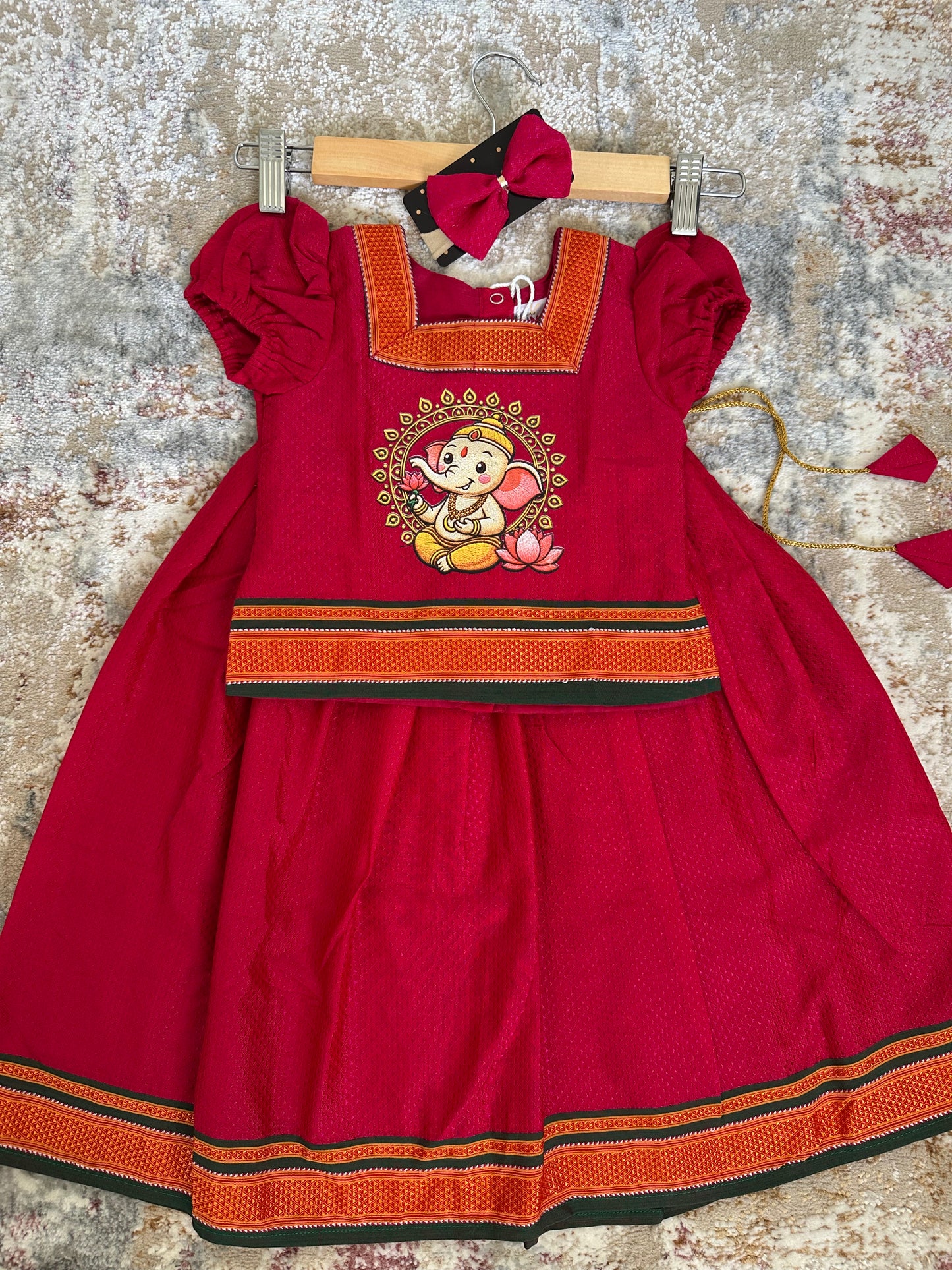 Classic Khan Parkar Polka Pink - With Bappa Embroidery Print