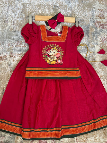 Classic Khan Parkar Polka Pink - With Bappa Embroidery Print