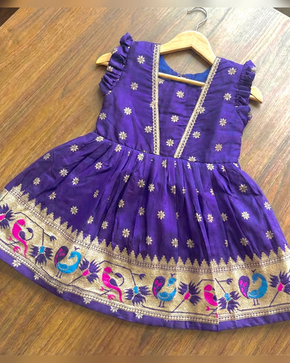 Star Butti Silk Frock - Dark Purple