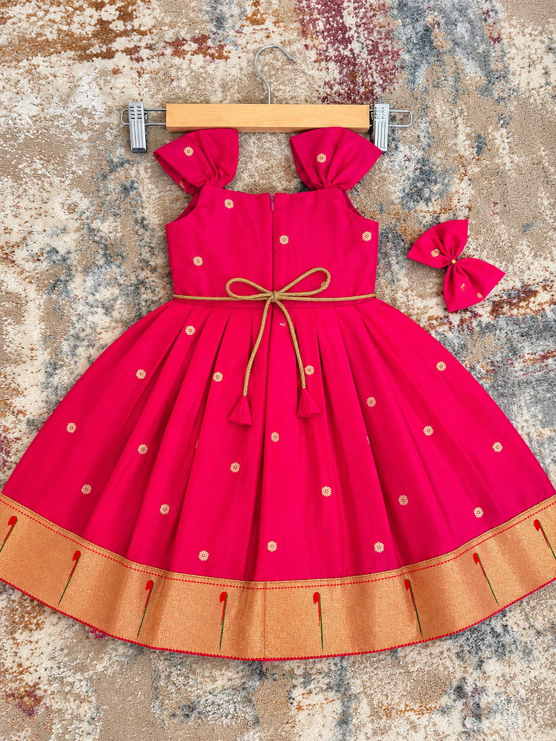 Swarna Silk(soft) Paithani frock-Pink