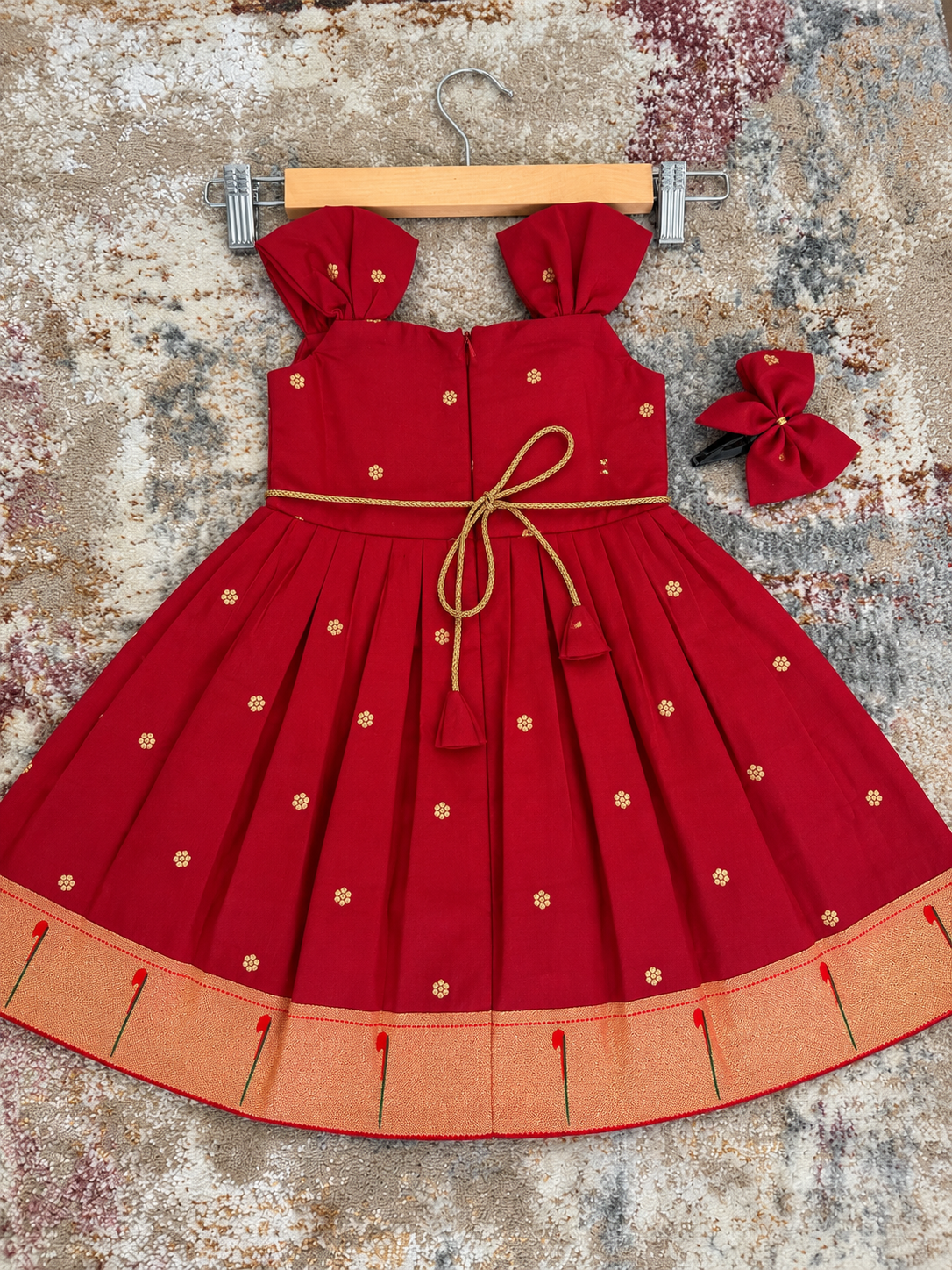 Swarna Silk(soft) Paithani frock-Bricks Red
