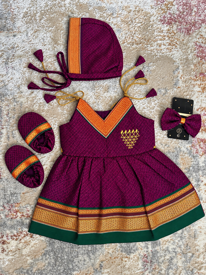 Easy Knot Khan Frock Set - Purple With Saraswati Embroidery Print