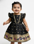 Star Butti Silk Frock - Black