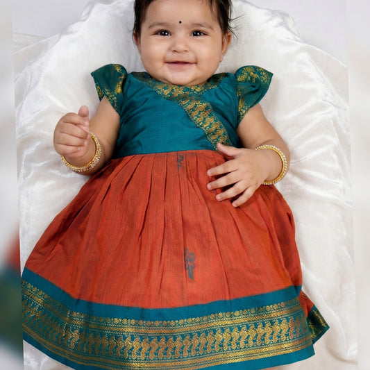 Rust Orange Zari Frock