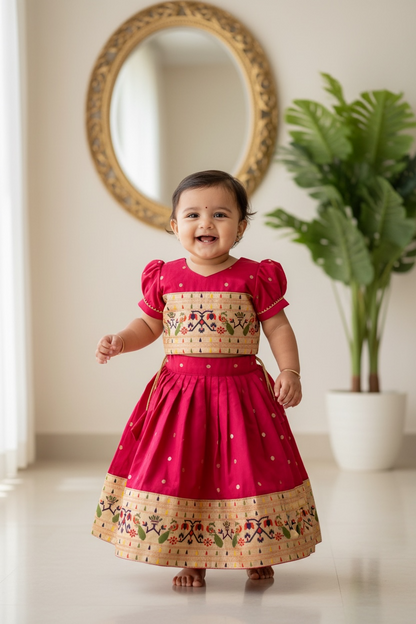 Mor Paithni Silk Lehnga(Pink)