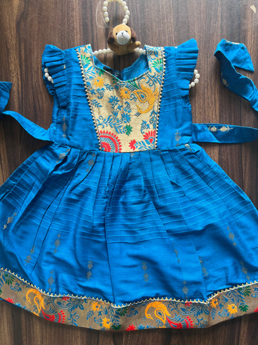 Pure Cotton Paithni Frock - Chintamani Blue