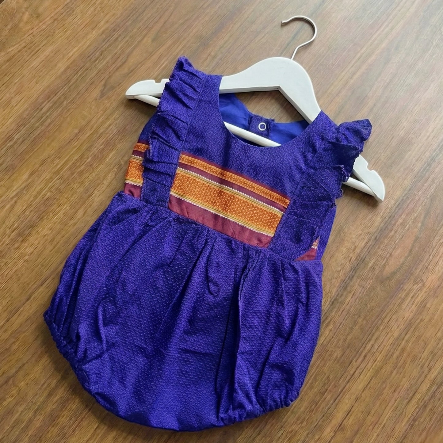 Royal Blue Ethnic Baby Romper with plain frills