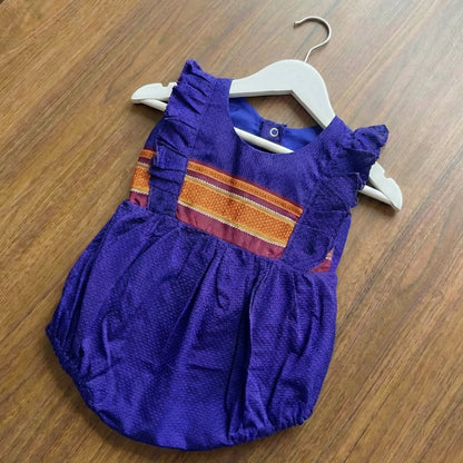 Royal Blue Ethnic Baby Romper with plain frills
