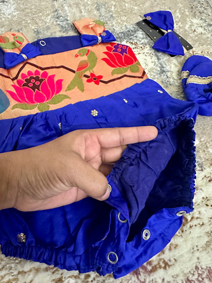 Lotus Soft Silk Ethnic Romper Set - Royal Blue
