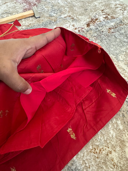 Swarna Silk(soft) Paithani frock-Bricks Red