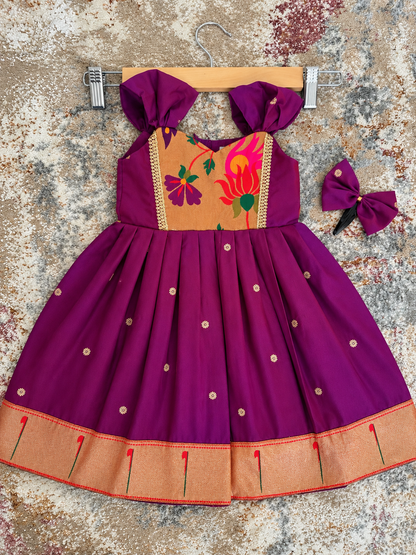 Swarna Silk(soft) Paithani frock- Purple
