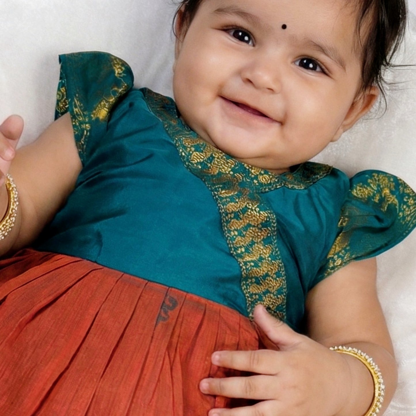 Rust Orange Zari Frock