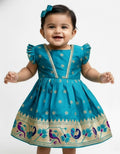 Star Butti Silk Frock - Peacock  Green