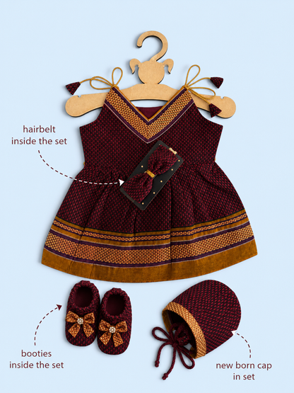 Easy Knot Khan Frock Set - Maroon