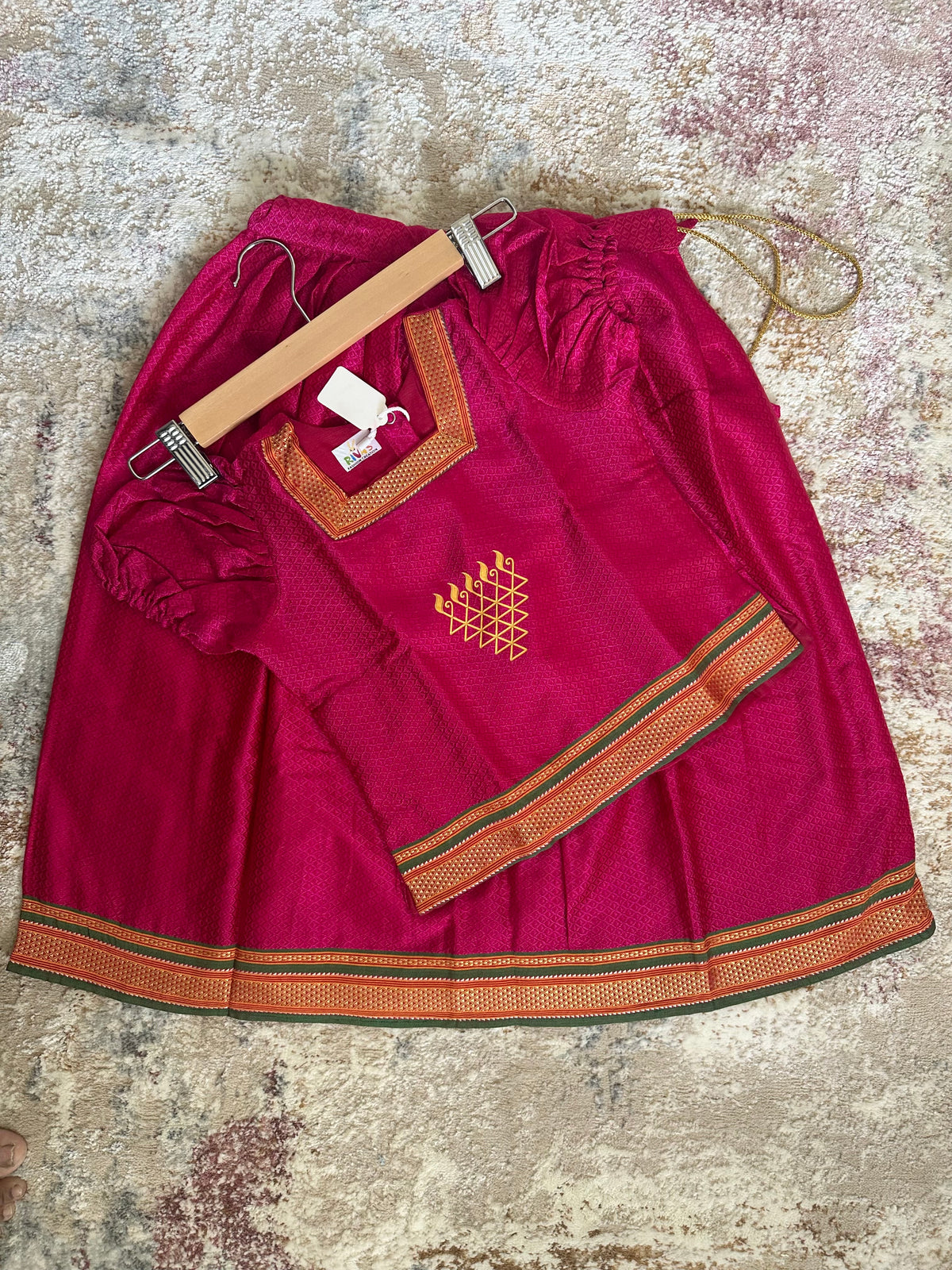 Classic Khan Parkar Polka Pink - With Saraswati Embroidery Print