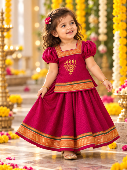 Classic Khan Parkar Polka Pink - With Saraswati Embroidery Print