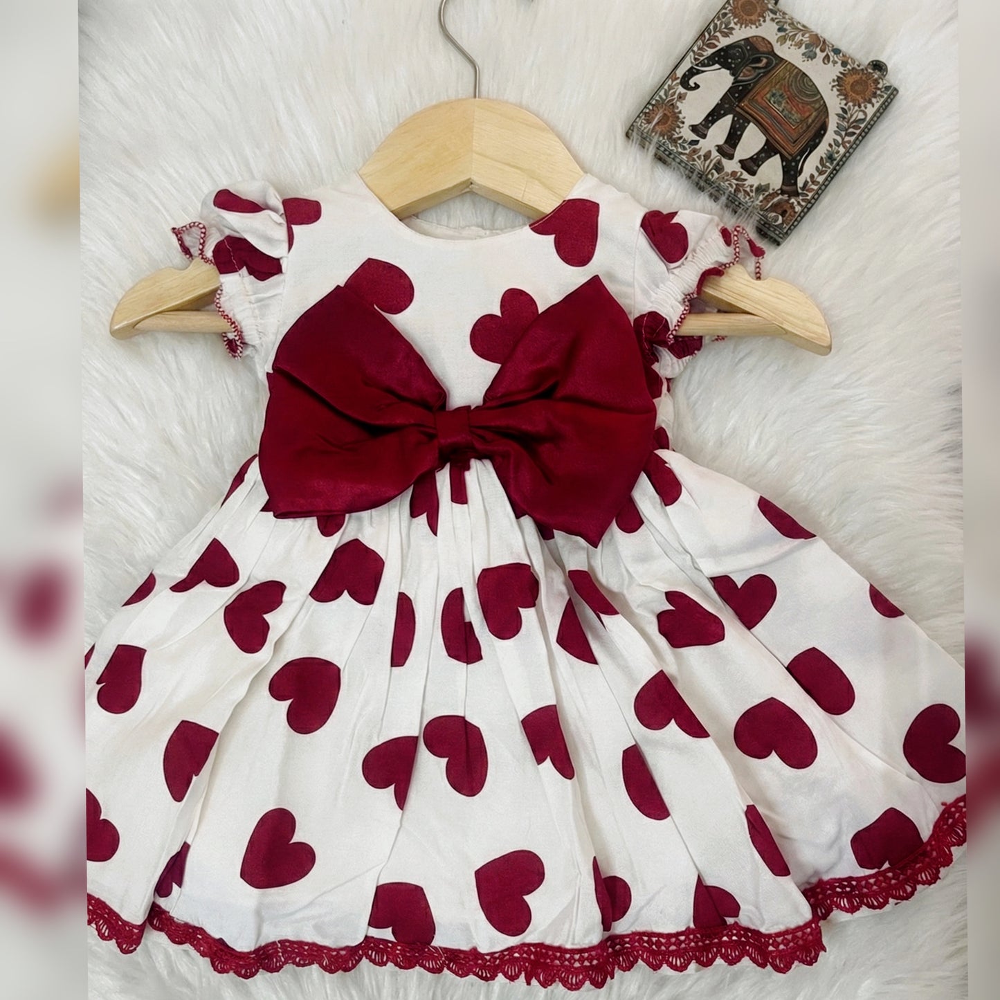 Heart Pop Bow Dress- White/Red