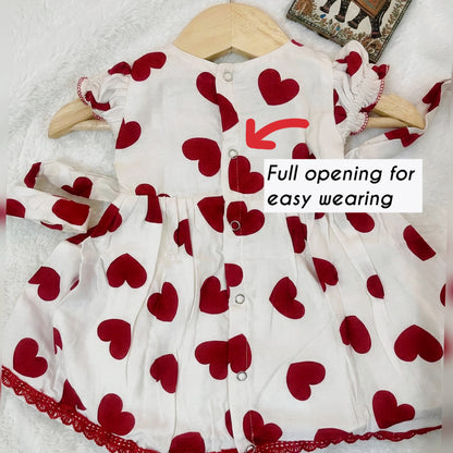 Heart Pop Bow Dress- White/Red