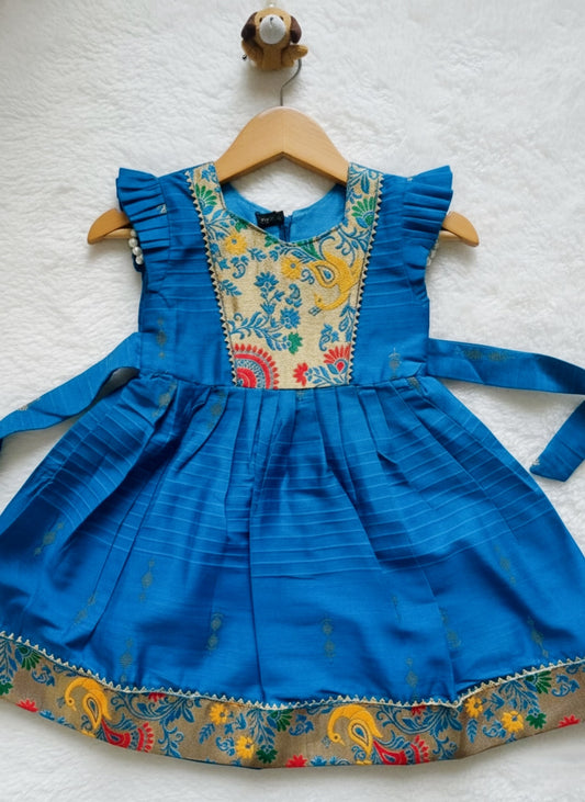 Pure Cotton Paithni Frock - Chintamani Blue