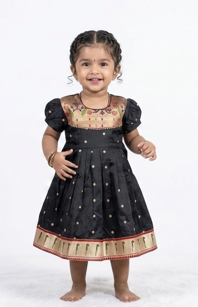 Heritage Paithani Silk Frock - Black