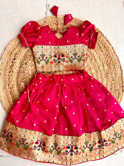 Mor Paithni Silk Lehnga(Pink)