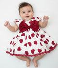 Heart Pop Bow Dress- White/Red