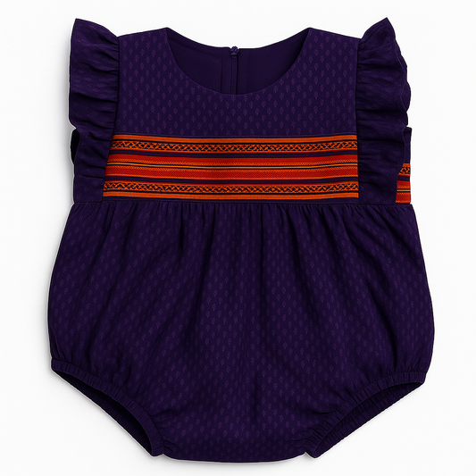 Deep Purple Ethnic Baby Romper for Girls – Soft Silk Blend, Festive Wear