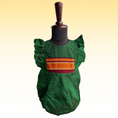 Green Ethnic Baby Romper with plain frills