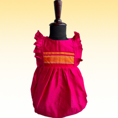 Magenta Pink Ethnic Baby Romper with plain frills
