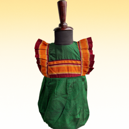Green Ethnic Baby Romper with zari frills