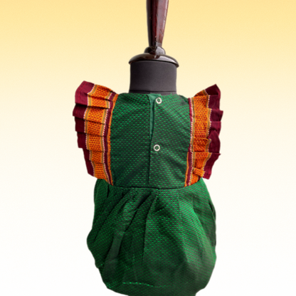 Green Ethnic Baby Romper with zari frills