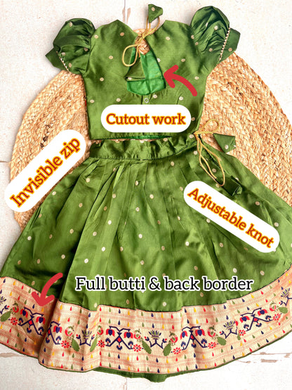 Mor Paithni Silk Lehnga(Mehandi Green)