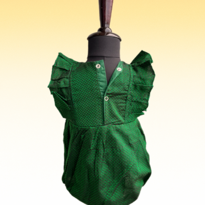 Green Ethnic Baby Romper with plain frills