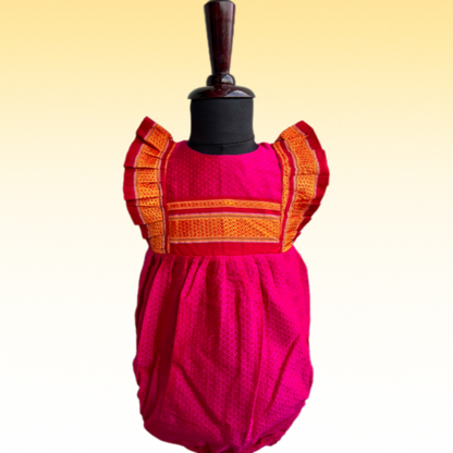 Magenta Pink Ethnic Baby Romper with zari frills