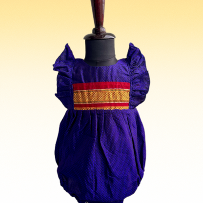 Royal Blue Ethnic Baby Romper with plain frills