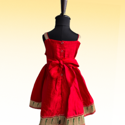 Vibrant Red Paithni Frock with Munia Border
