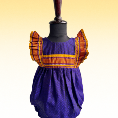 Royal Blue Ethnic Baby Romper with zari frills