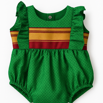 Dark Green Ethnic Baby Romper for Girls – Traditional Festive Outfit, Cotton Silk